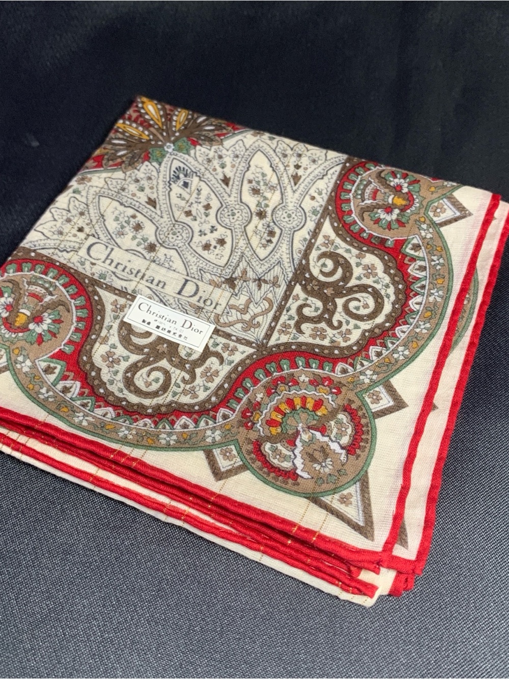 Dior Red, Cream & Brown Paisley Silk Scarf